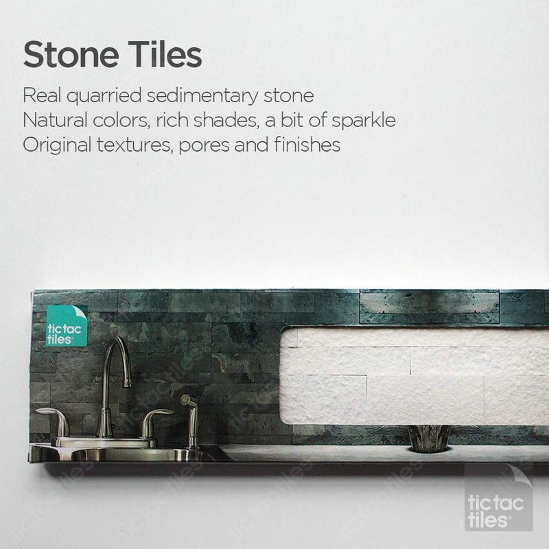 Tic Tac Tiles 4-Sheets Peel and Stick Self Adhesive Stick On Kitchen Backsplash Bathroom 3D Stone Tiles (Natural White) - Image 3